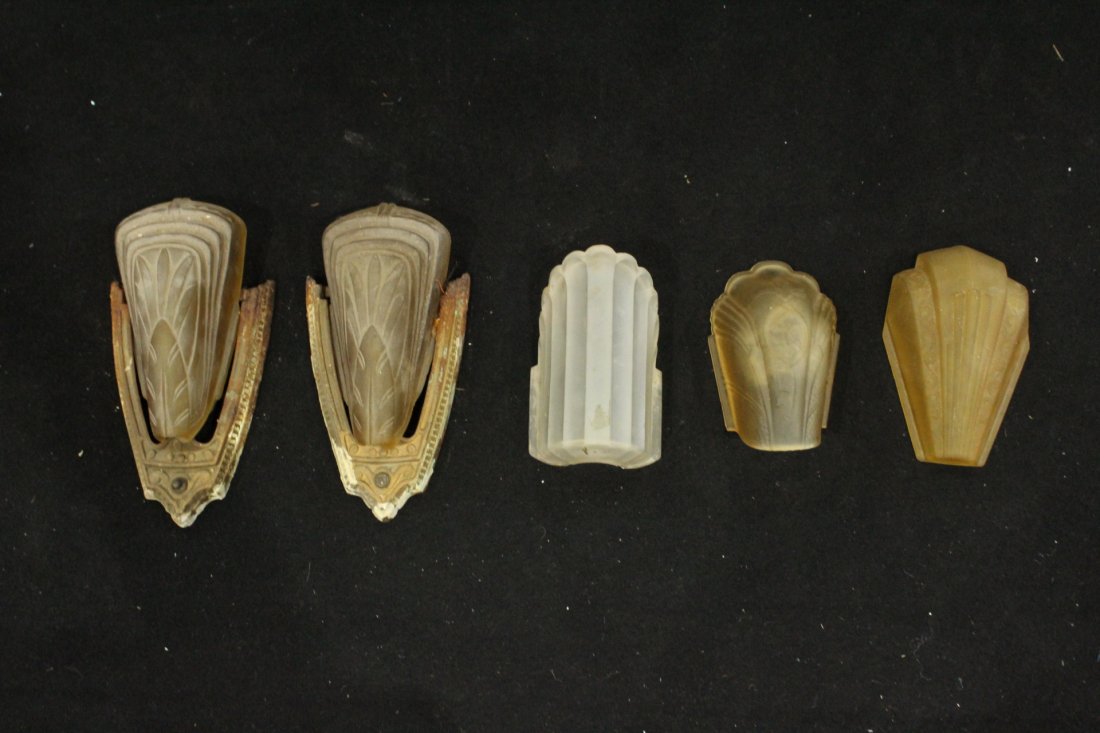 Pair ART DECO SLIP SHADE WALL SCONCES Plus 3 Odd Shades (1 of 8)