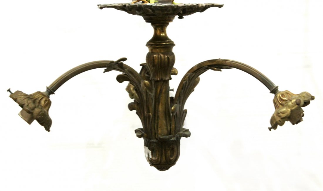 French Heavy Cast BRONZE 3-ARM CEILING FIXTURE (1 of 4)