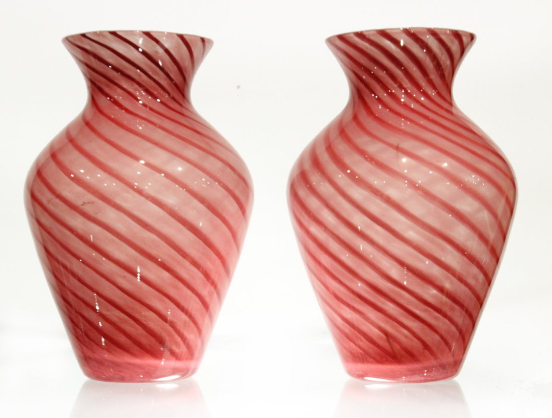 Two [2] MURANO Italian Glass CRANBERRY SWIRL GLASS VASE (1 of 5)