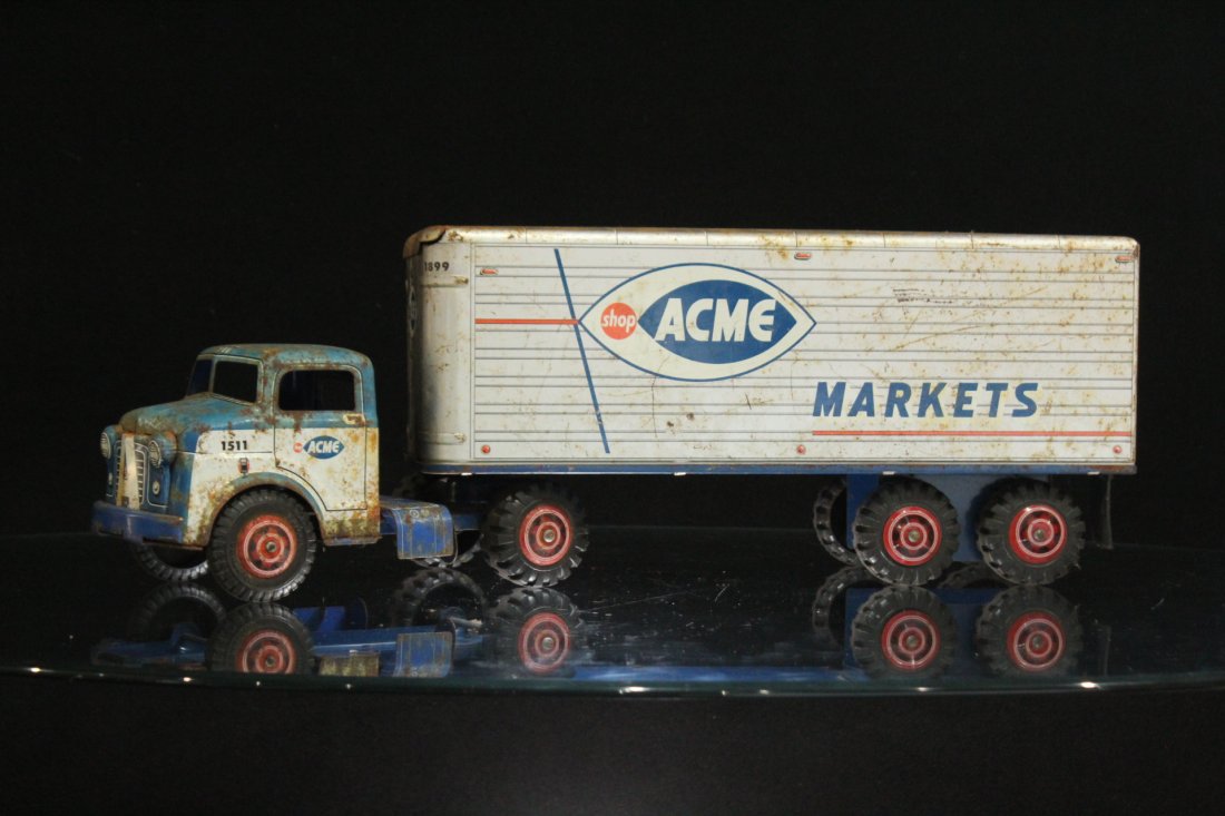 ACME MARKETS Vintage TIN TOY TRACTOR TRAILER TRUCK (1 of 8)