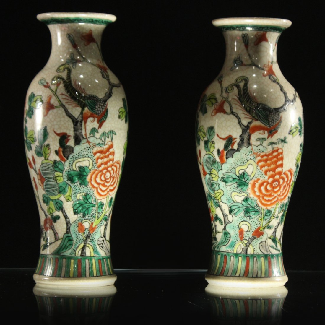 Pair 20th C. CHINESE PORCELAIN VASES Birds on Branches (1 of 7)
