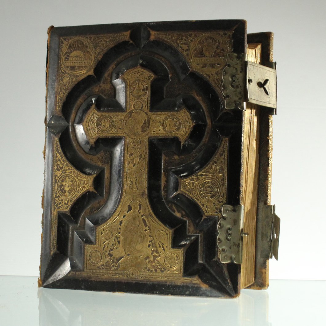 Antique 19th C. HOLY BIBLE - Very Large, Color Plates (1 of 9)