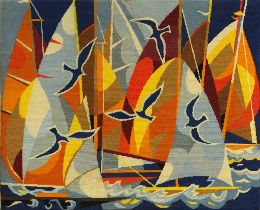 Mid-Century Design ROYAL PARIS NEEDLEPOINT BOAT RACE (1 of 6)