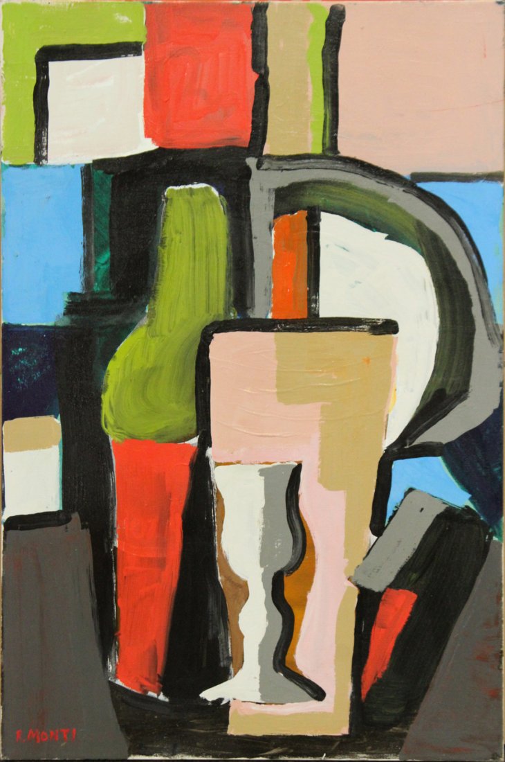R MONTI Mid-Century Large ABSTRACT STILL LIFE OIL/C (1 of 3)