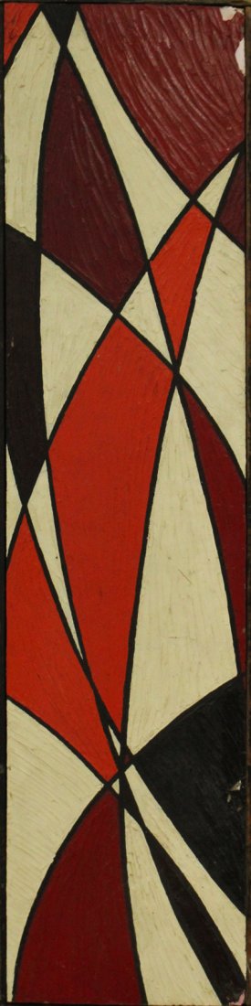 PHILIP J DAHLINGER; Mid-Century ABSTRACT OIL Exhibition: PHILIP J DAHLINGER; Mid-Century ABSTRACT OIL on board with original Exhibition Labels. Painting is titled: Variations in Red. Size: 11.5 x 48