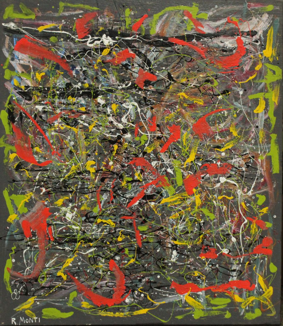 R. MONTI Mid Century LARGE SIZE DRIP ART ABSTRACT OIL/C (1 of 5)