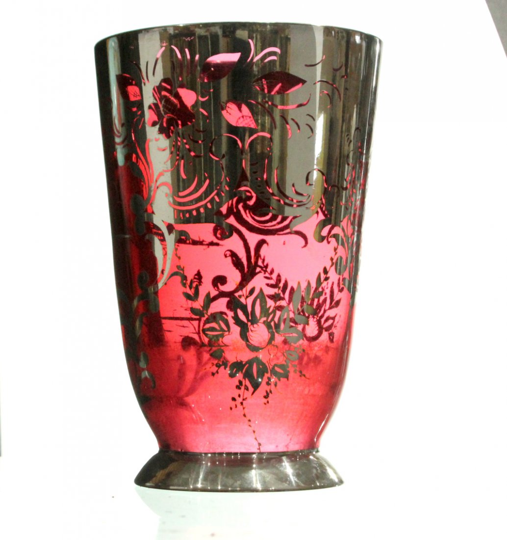 Circa 1930s Cranberry Glass Vase With Silver Overlay (1 of 4)
