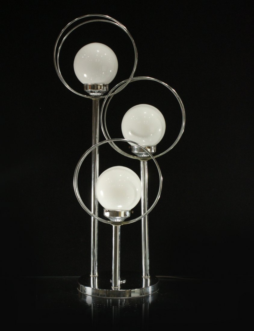 Mid-Century Design Chrome Circle 3-Light Table Lamp (1 of 6)