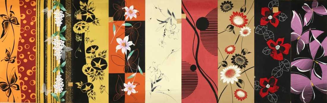 Nine [9] Hand Painted Japanese Painted Fabric Samples (1 of 6)