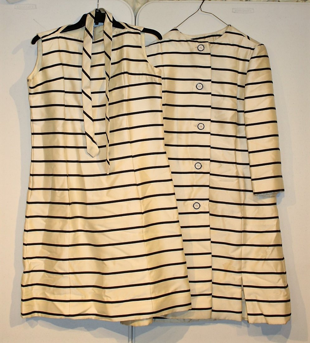 LORD & TAYLOR Black Striped Dress And Coat Size 8-10 (1 of 6)