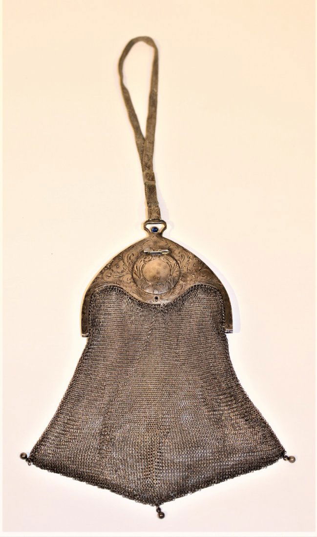 Circa 1920s SILVER MESH PURSE BAG - Art Deco Style (1 of 11)