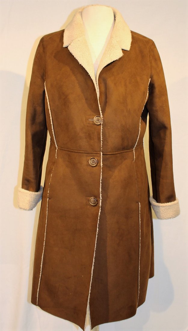 OLD NAVY Brown Swede 1970s Style Full Length Coat (1 of 9)