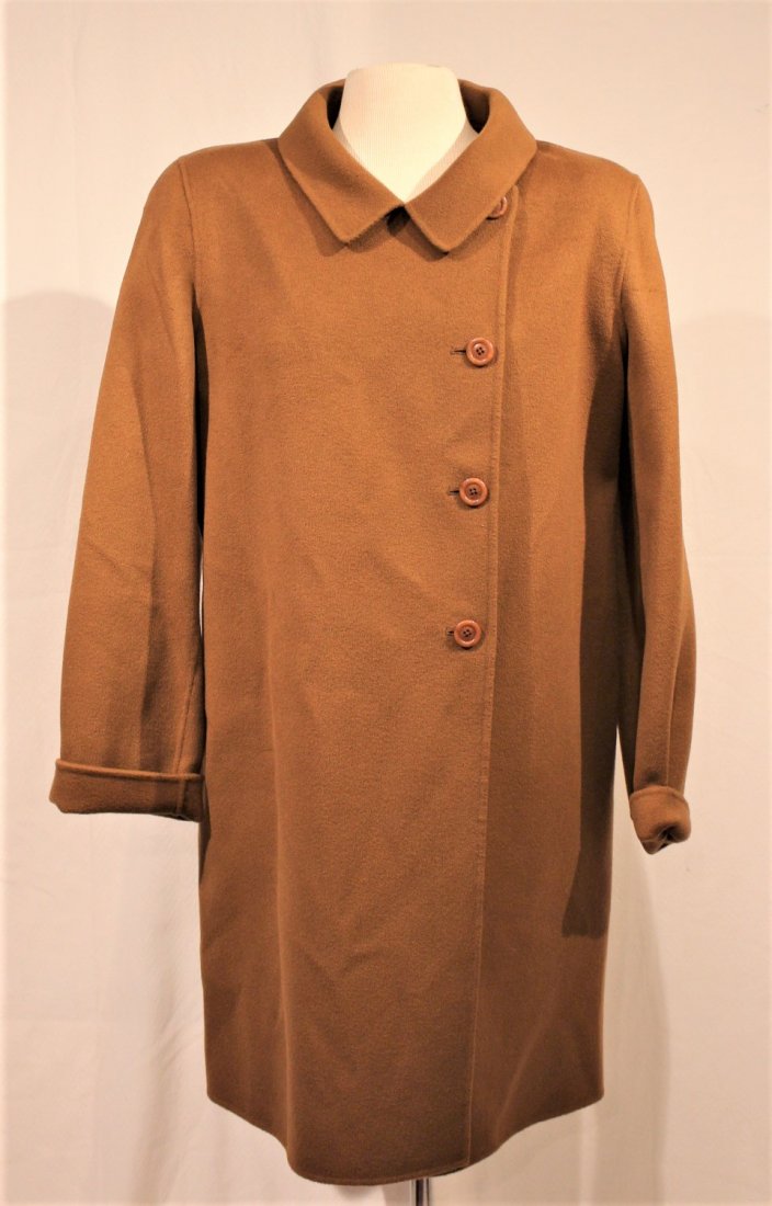 WOOL / CASHMERE FULL LENGTH BROWN COAT - Size 16 (1 of 5)