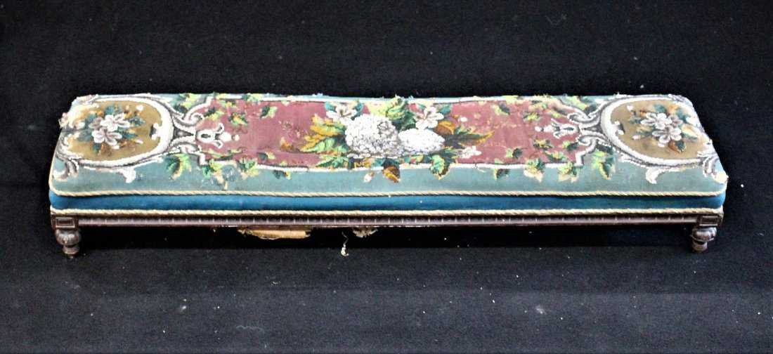 Antique TEXTILE UPHOLSTERY LONG FOOTSTOOL (1 of 8)