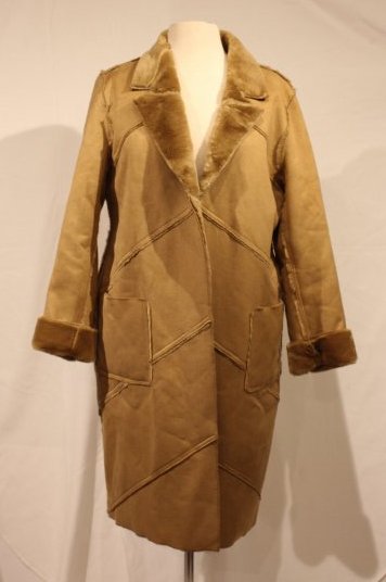 PATRICK MENDEZ France TAN SWEDE AND FAUX FUR COAT (1 of 8)