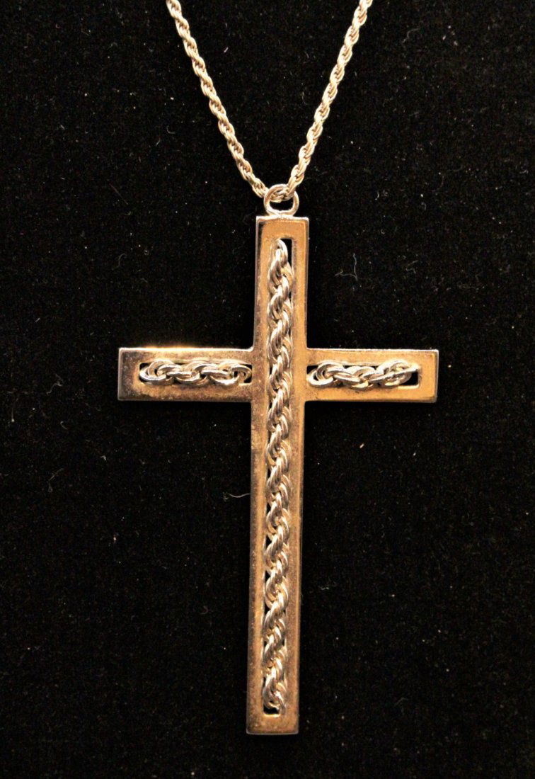 STERLING SILVER CHAIN & LARGE CROSS NECKLACE (1 of 7)