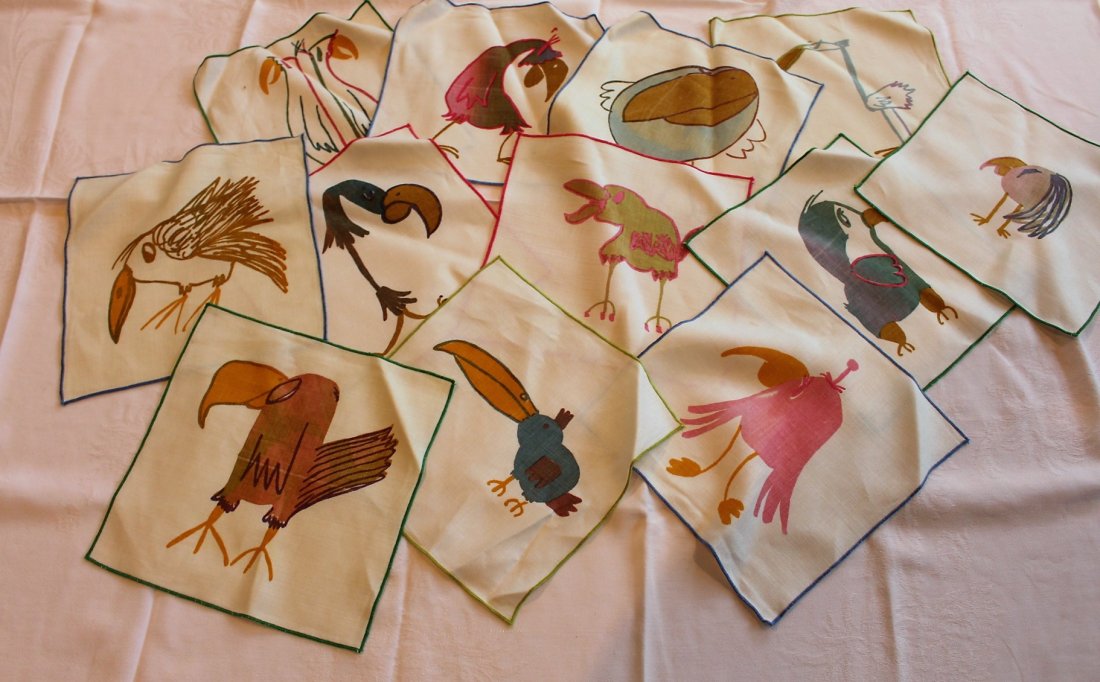 DO-DO BIRDS Linen Luncheon Napkins Set of Twelve [12] (1 of 6)