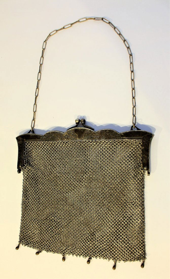 GERMAN SILVER MESH BAG - Marked German Silver (1 of 8)