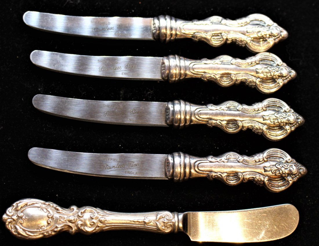 Five [5]  STERLING HANDLED BUTTER KNIVES, Set 4 & 1 Odd (1 of 3)