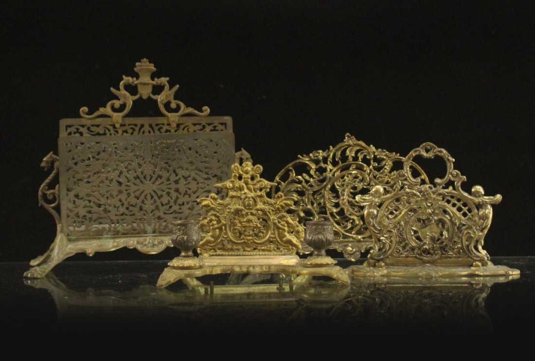 Four [4] ASSORTED VICTORIAN BRASS DESK LETTER HOLDERS (1 of 10)
