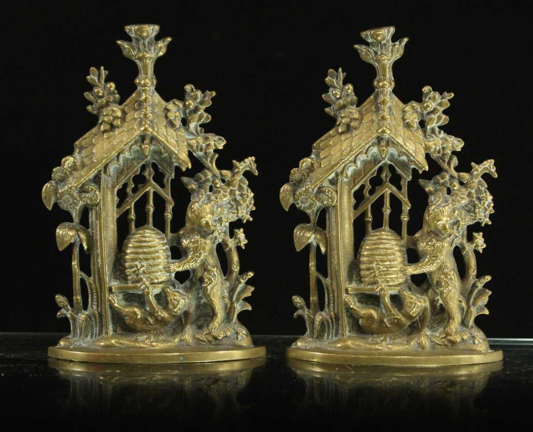 19th C Cast Brass Bookends BEAR STEALING HONEY (1 of 5)