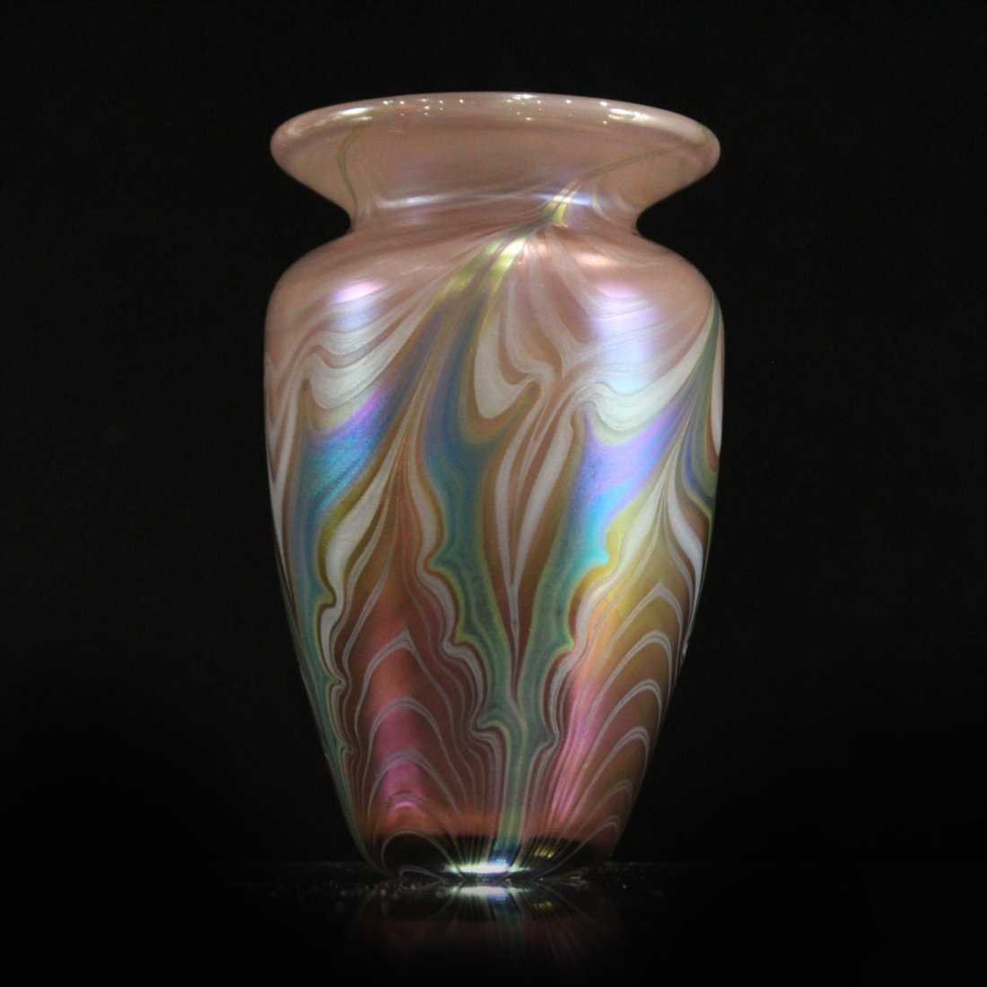 VANDERMARK Pulled Feather ART GLASS STUDIO VASE Signed (1 of 6)