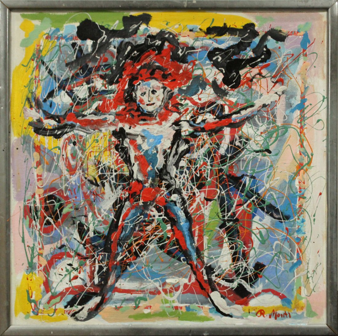 R. MONTI Mid Century OIL/C FIGURE IN ABSTRACT Signed (1 of 3)