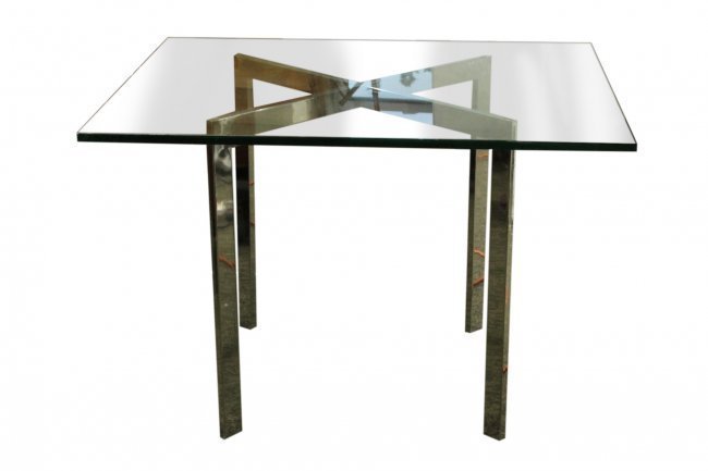 MILO BAUGHMAN Flat Bar Chrome & Glass Top CAFE TABLE (1 of 2)