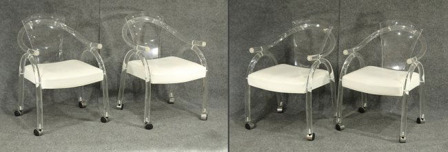 Set Four MODERN DESIGN LUCITE DINING CHAIRS on Wheels (1 of 5)