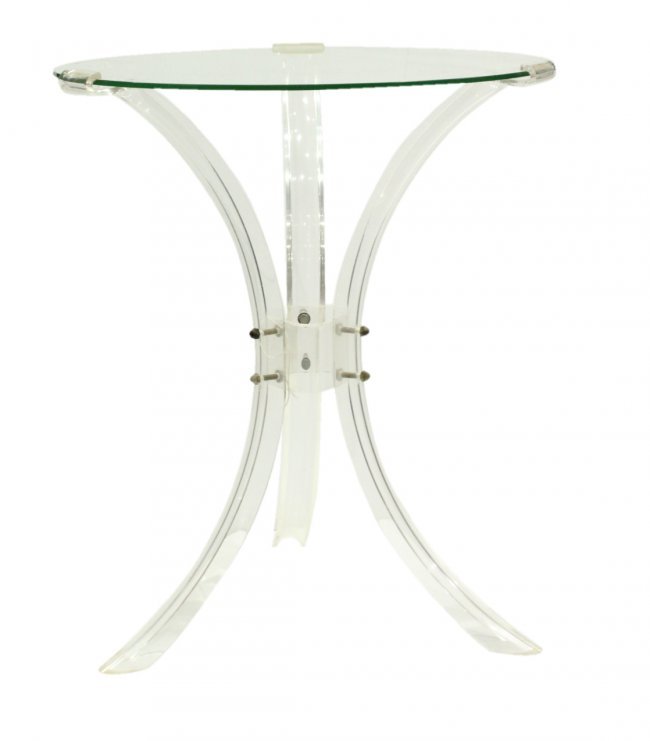 Mid-Century 3-Leg LUCITE OCCASIONAL STAND Round Glass (1 of 2)