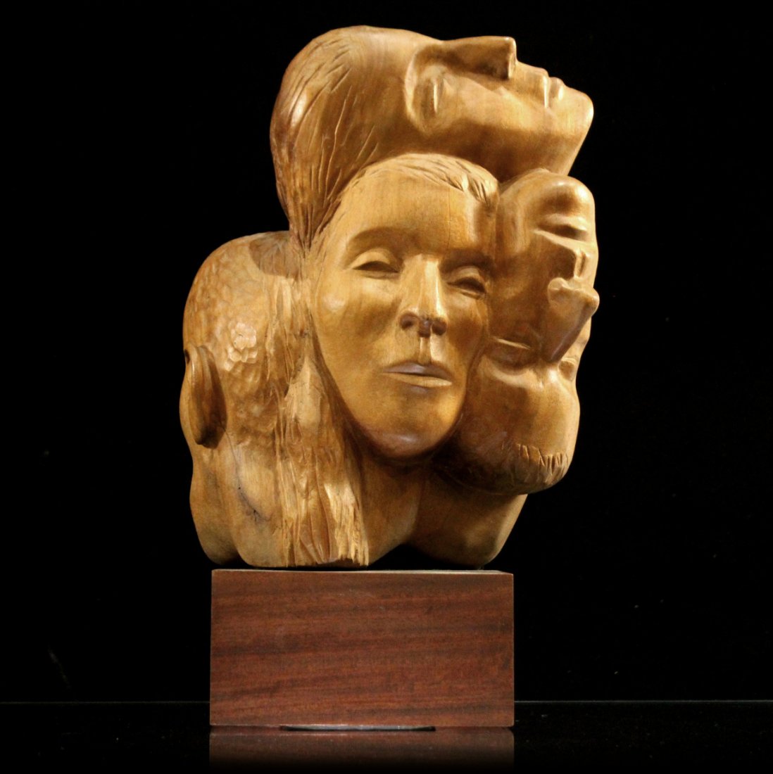 MODERNISM MULTI HEADS CARVED WOOD SCULPTURE ON BASE (1 of 12)