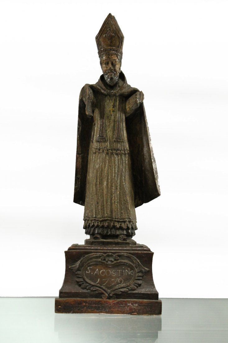 SAINT AUGUSTINE - IMPORTANT 18th C WOOD SCULPTURE (1 of 9)