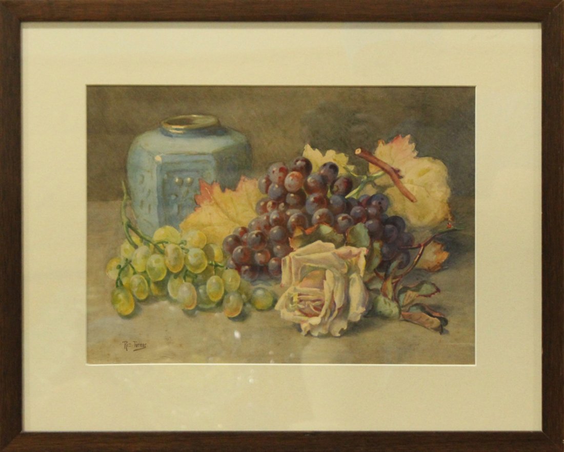 ROSS TURNER, Watercolor STILL LIFE GRAPES, ROSE, JAR (1 of 6)