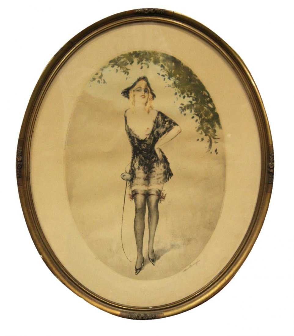ART DECO Color Etching SEDUCTIVE GIRL W/ FENCING SWORD (1 of 6)