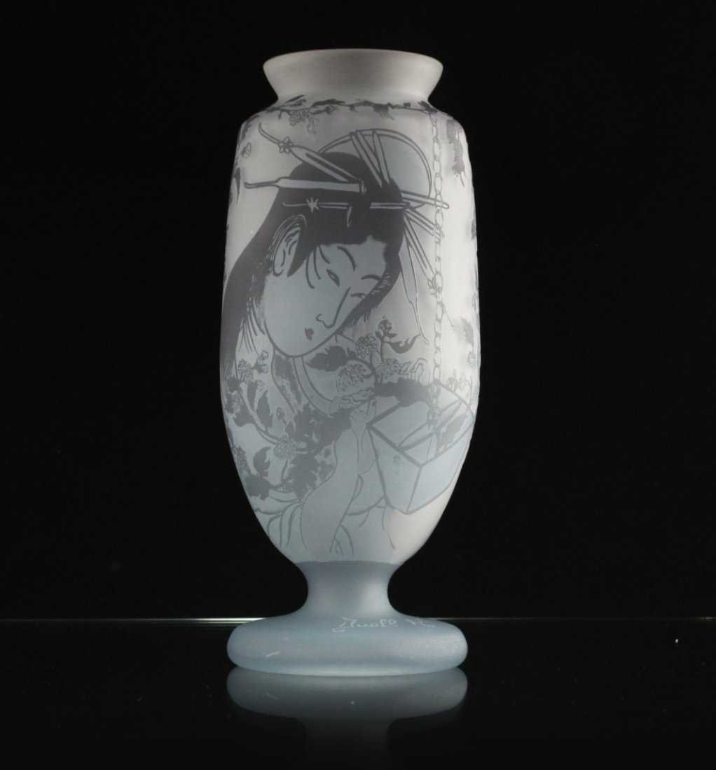 CAMEO ART GLASS VASE 2-Color GEISHA GIRL; Signed Duall (1 of 5)