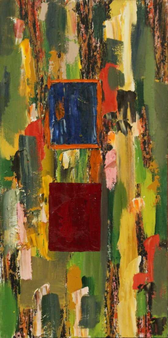 JUSTIN A PEPIN, Mid-Century Modern Oil/C ABSTRACT OIL: JUSTIN A PEPIN, Mid-Century Modern Oil/C ABSTRACT , oil on canvas painting, signed and personalized , titled Bird of Paradise. Size: 36 x 18CONDITIONgood
