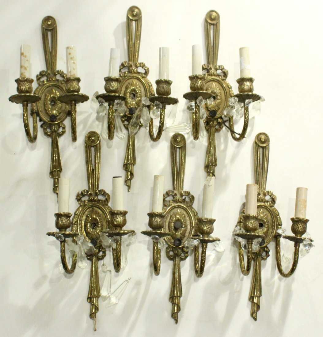 Six [6] Antique Brass French Victorian Wall Sconces (1 of 6)