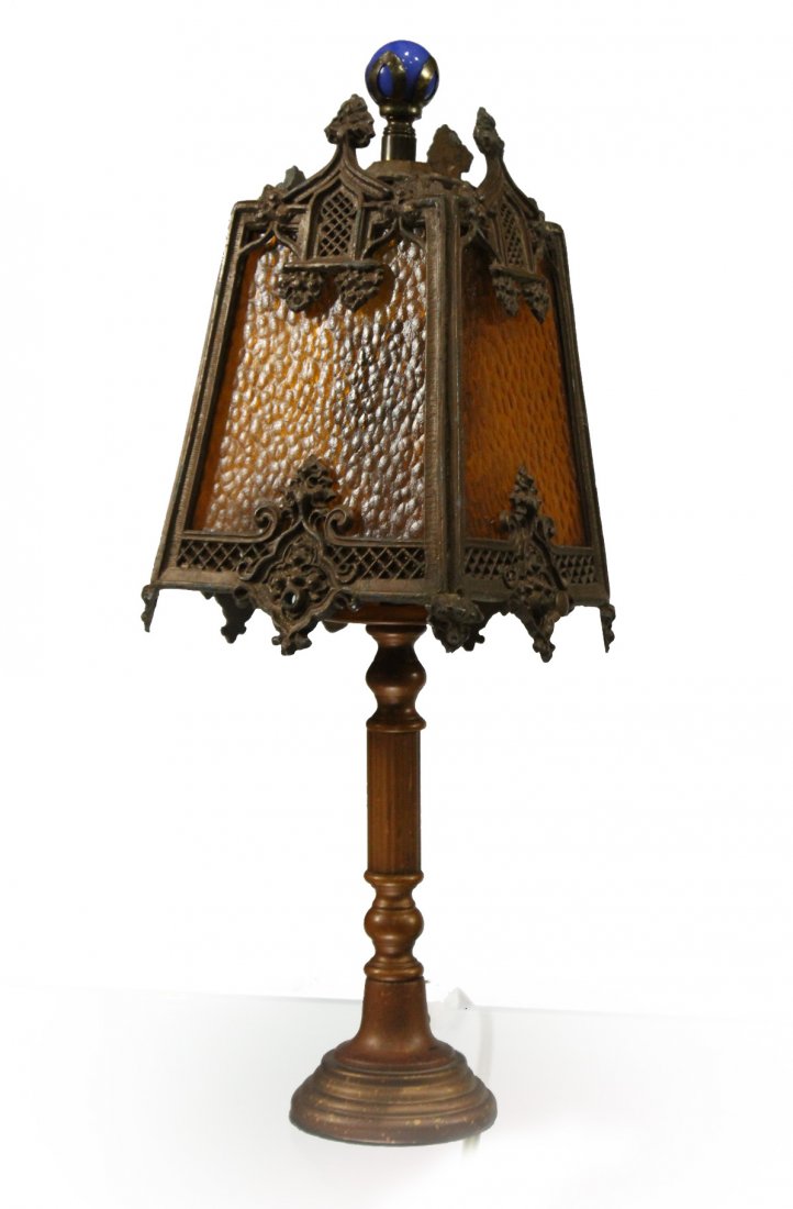 Vintage BOUDOIR LAMP Amber Glass Panel Lamp Circa 1920 (1 of 5)