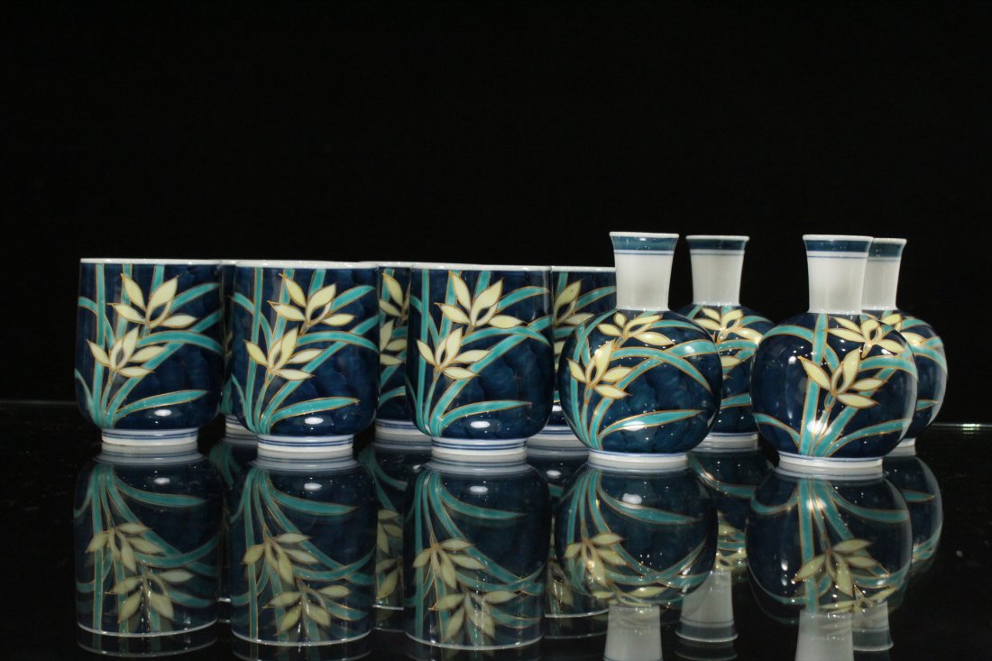 Ten [10] Oriental Set 20th C. SAKI Cups and Decanters (1 of 4)