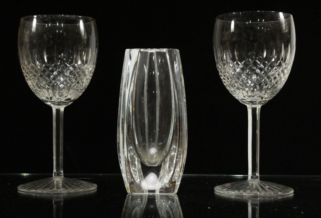 Three [3] Signed BACCARAT Wine Glasses and Vase: Baccarat wine glasses and vase, each signed.