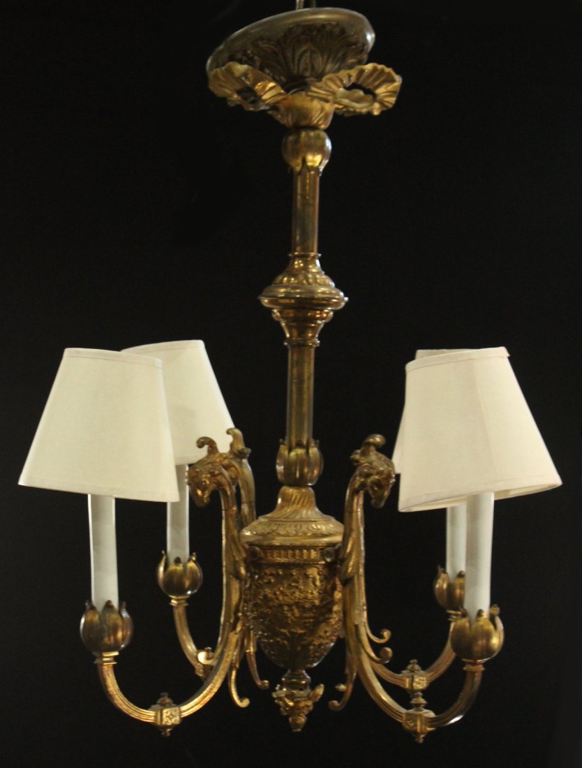 Antique FRENCH BRONZE 4-LIGHT CHANDELIER - High Quality (1 of 6)