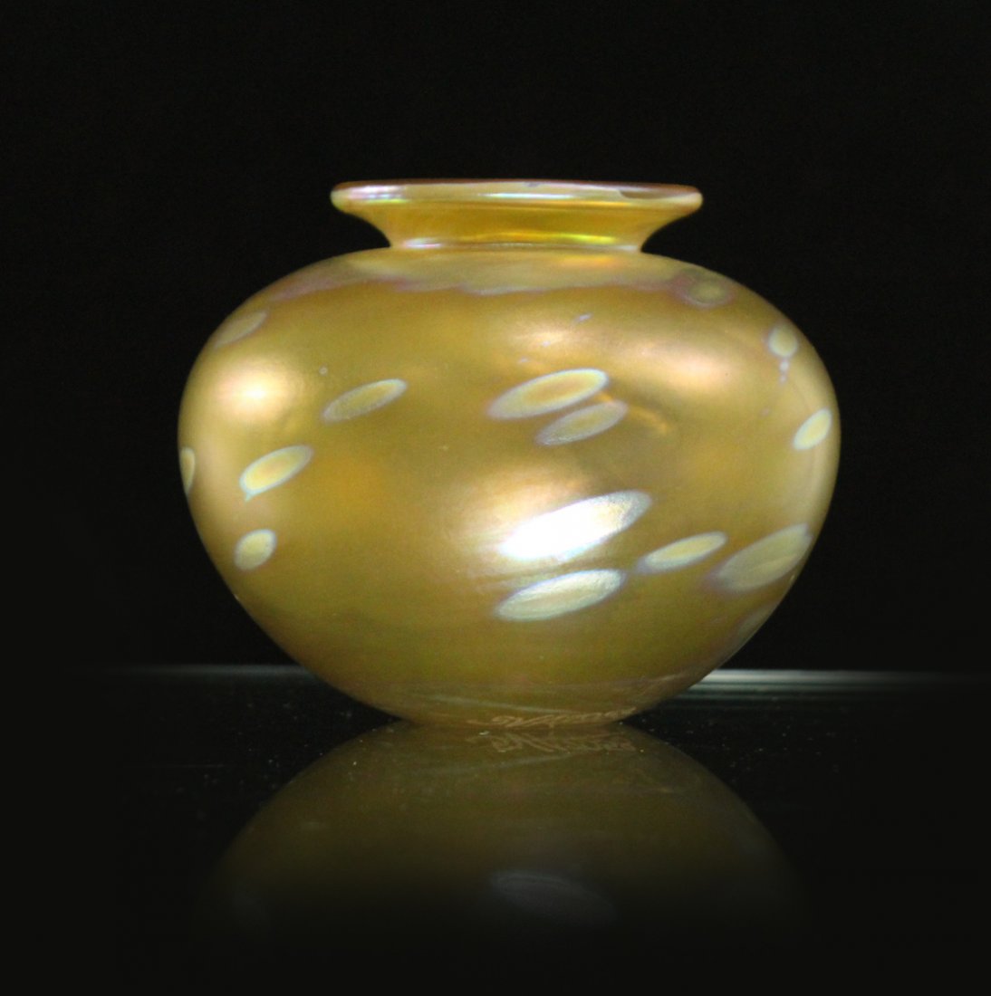 School of Visual Arts SVA Iridescent Art Glass Vase: School of Visual Arts SVA Iridescent Art Glass Vase lotez style with poil spots Size: 3.25 inches in height