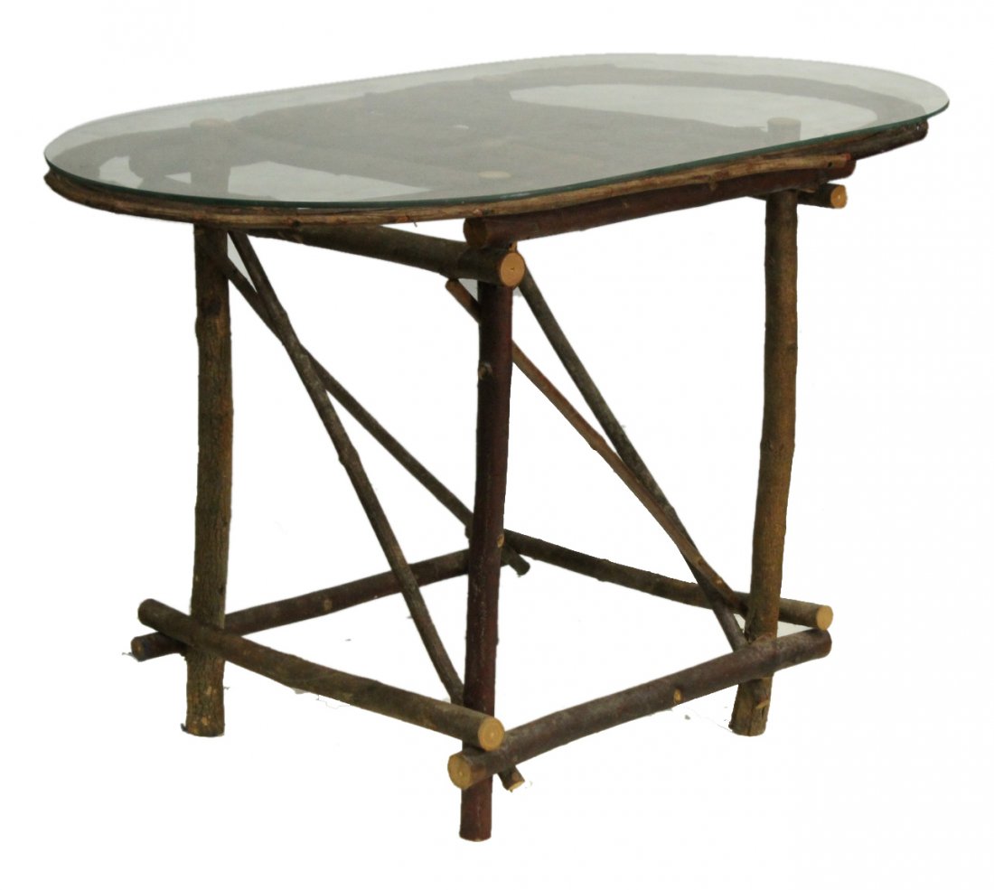 ADIRONDACK CABIN OVAL TWIG STAND With GLASS TOP (1 of 4)