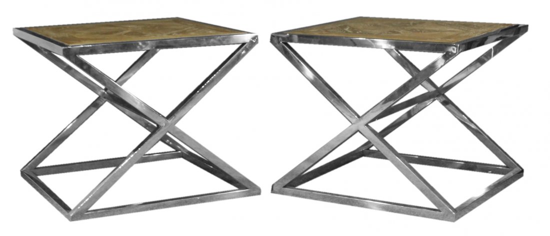 Two [2] Mid-Century Design CHROME BASE CAMPAIGN STANDS (1 of 4)