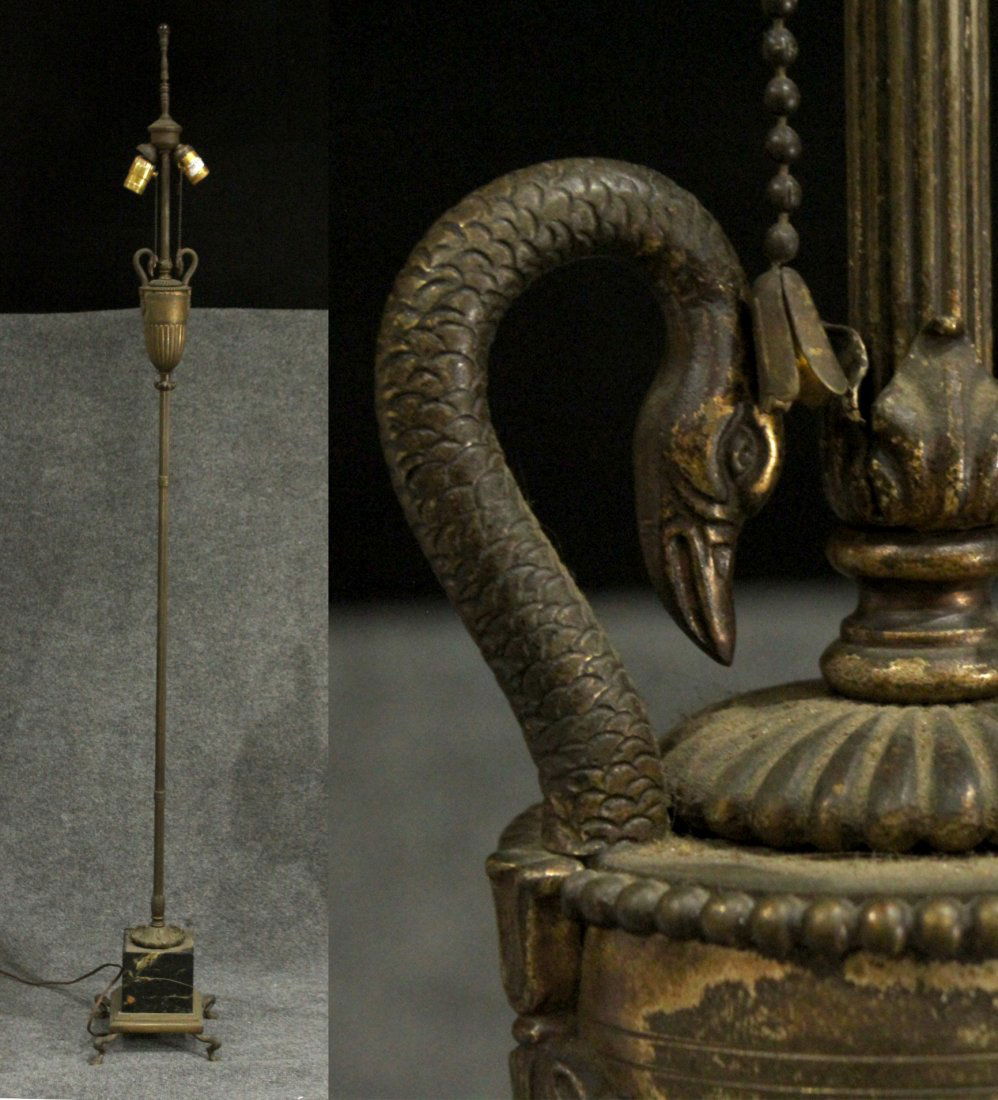 1920s FLOOR LAMP SNAKES URN CENTER With PAW FEET BASE (1 of 4)