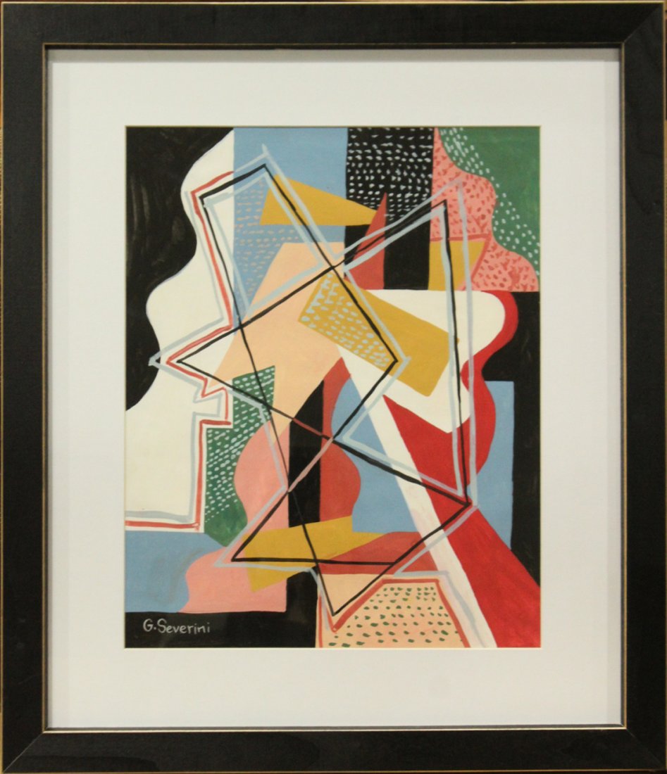 GINO SEVERINI, Gouache CUBISTIC ABSTRACT ARTWORK (1 of 5)