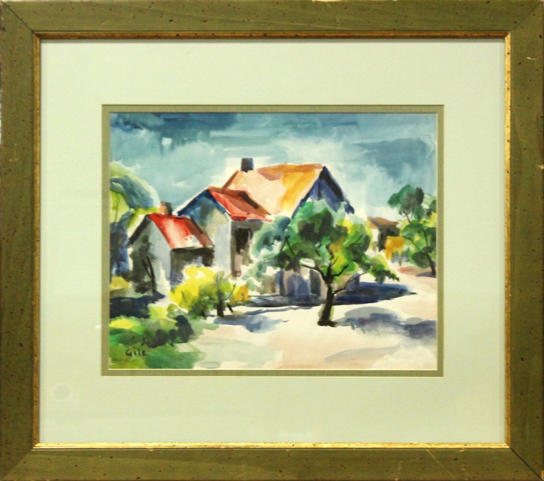 SELDON CONNOR GILE, Watercolor HOME IN SUMMER LANDSCAPE: SELDON CONNOR GILE, Watercolor HOME IN SUMMER LANDSCAPE. watercolor painting, signed Gile, framed. Size: 24.5 x 29.5"