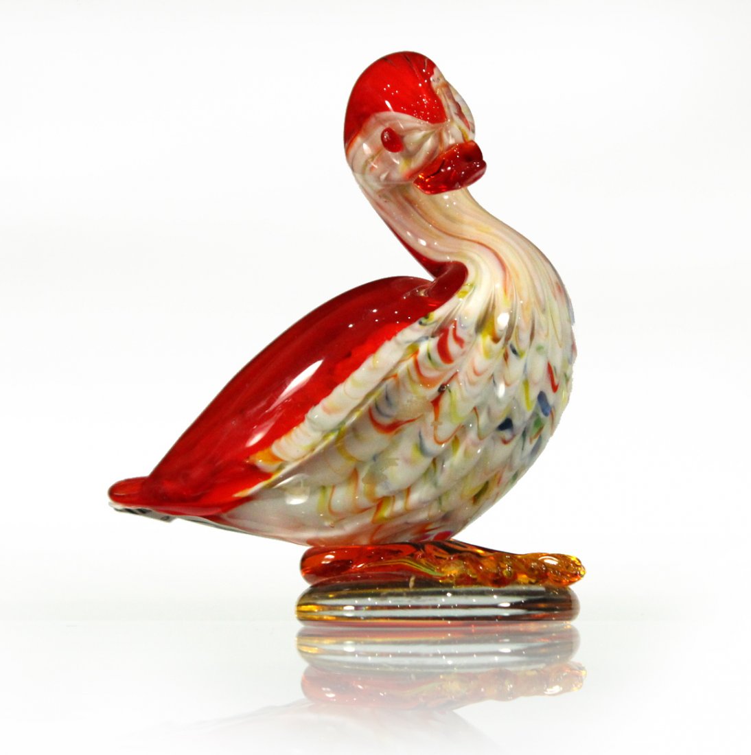 Murano ICET ARTE Murano of Venezuela duck: Murano ICET ARTE Murano of Venezuela duck with ribbed belly, mostly orange / red. Bird, animal. Size: 4.75 " h