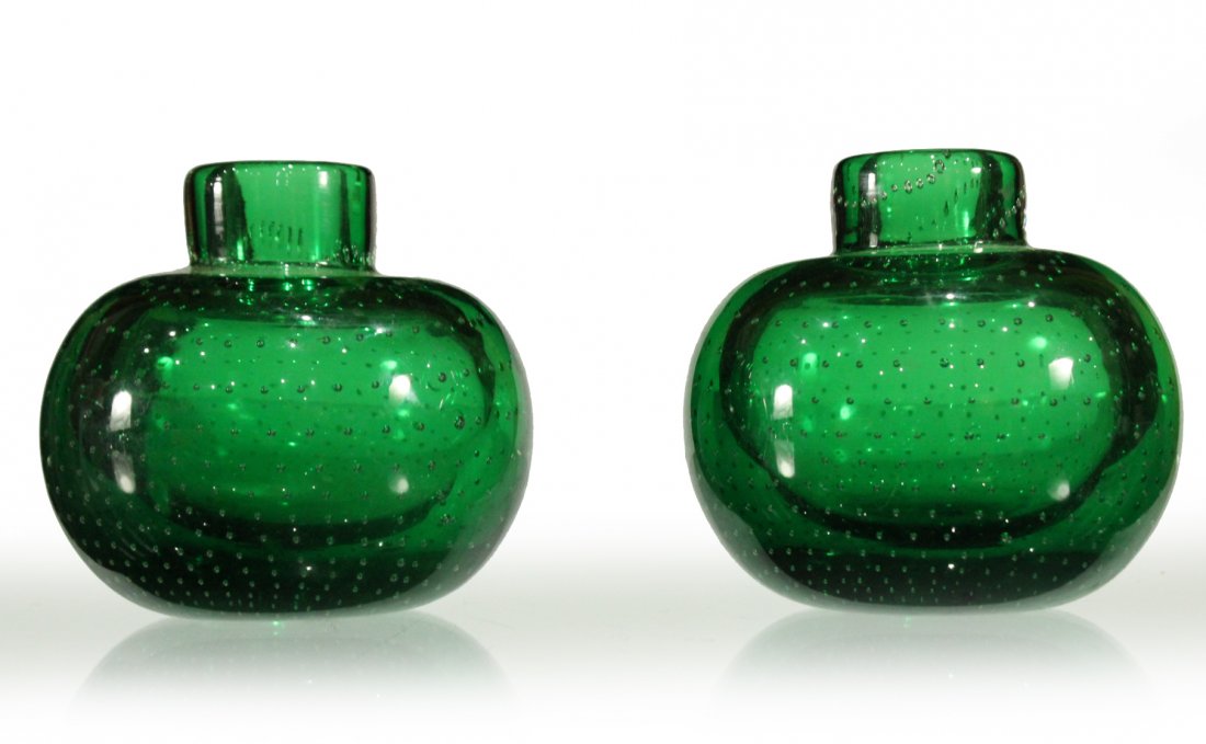 Pairpoint controlled bubbles green candle holders (1 of 4)