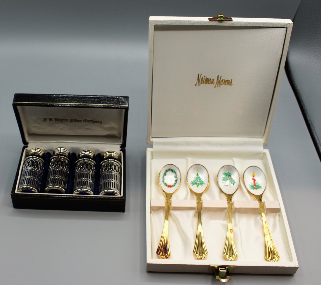 NEIMAN MARCUS Enamel Spoons & ROGERS Cobalt S&P Set (1 of 9)